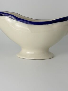 Homer Laughlin Cream Gravy Boat with Cobalt Blue Rim